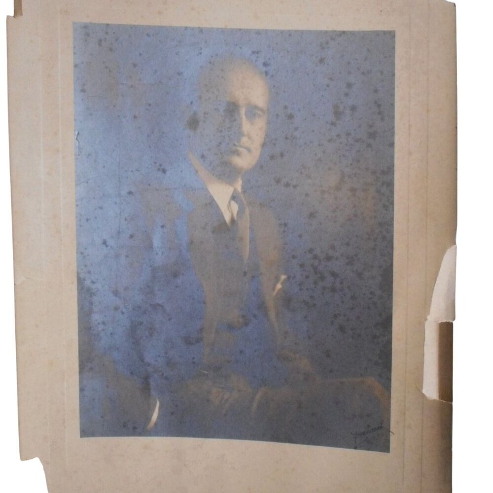 Large 1920s 19 x 15"  Vintage Photograph Photo Black White Seated Man